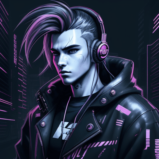 AI generated: Cyberpunk style male, wearing headphones, looking towards viewer, active pose, anime, scetch, nvinkp...