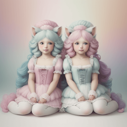 AI generated: two fluffy kittens sitting next to each other, a pastel, by Christen Kobke, featured on pinterest, r...