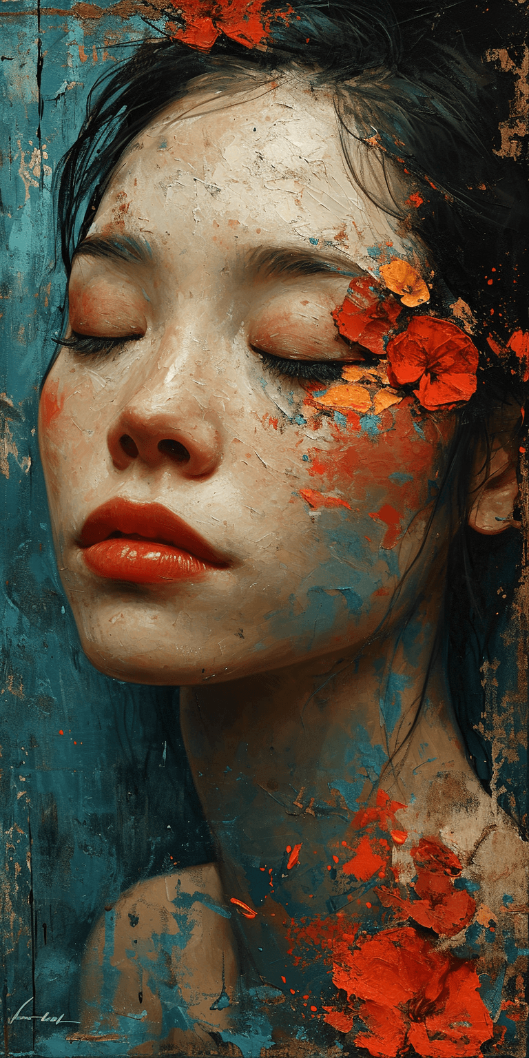AI generated: A painting of an Asian woman, in the style of precisionist art, meticulous design, highly detailed i...