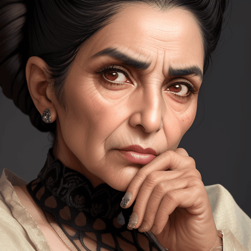 AI generated: Close-up of a old
  iranian woman with brown eyes and black dredlock updo hair styled. She looks dir...