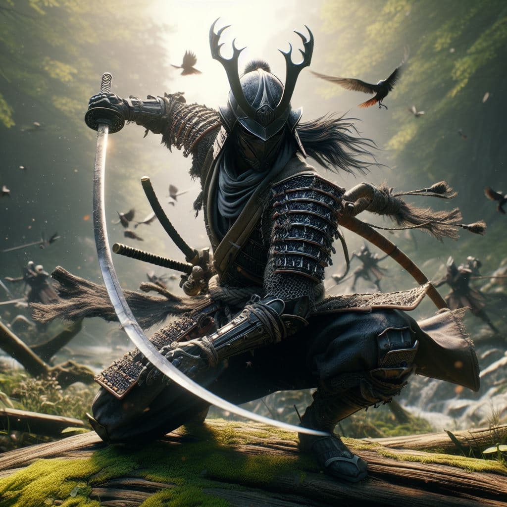 AI generated: an extraordinary 3D scene featuring Isshin Ashina from Sekiro: Shadows Die Twice. Immerse Isshin in ...