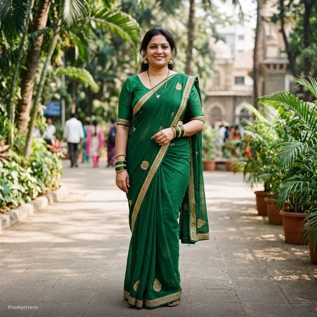 AI generated: 40 year old voluputous indian woman full body shot, revealing saree
