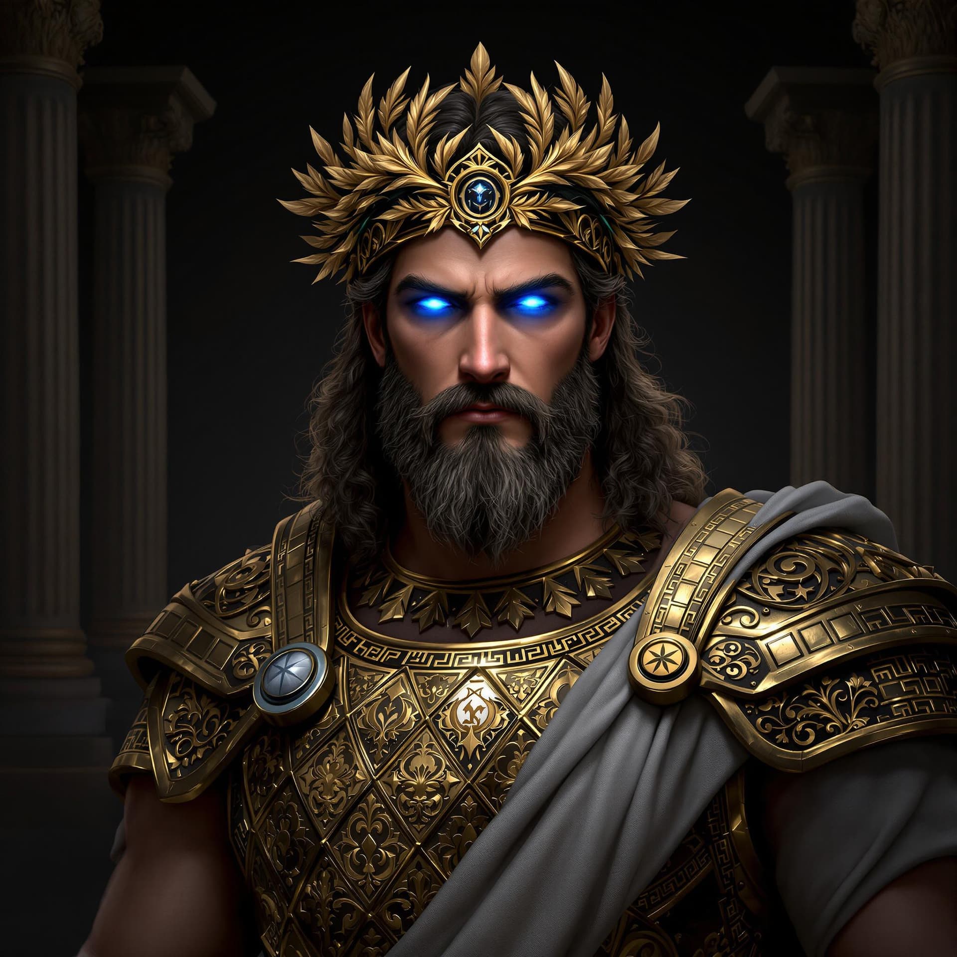 AI generated: A highly detailed photorealistic digital illustration of a Greek god, depicted with a powerful and m...