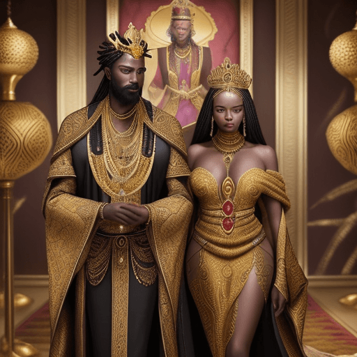 AI generated: oil painting, PROMPT
Midjourney
A handsome African king in regal robes adorned with intricate gold p...