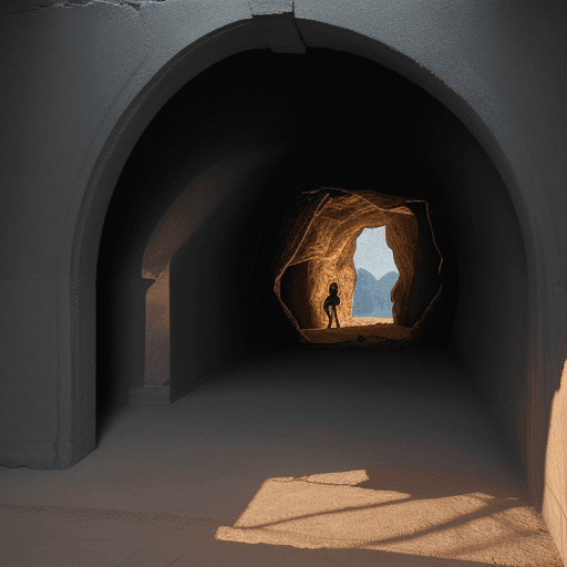AI generated: detailed oil painting of the allegory of the cave by plato, figue shadows on the wall, fire behind t...
