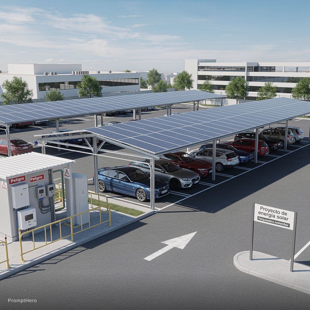 AI generated: Generar una imagen ,de la implementación de un proyecto  solar en un parqueadero