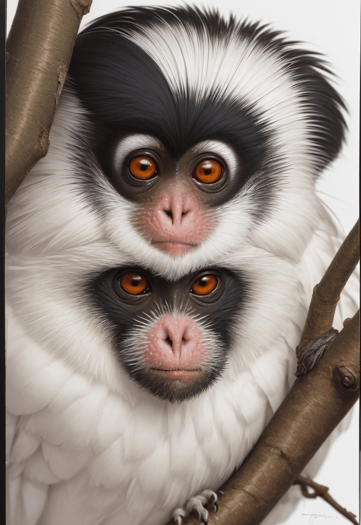 AI generated: American-type portrait drawing of White-headed Marmoset (Saguinus oedipus) from Colombia, technique:...