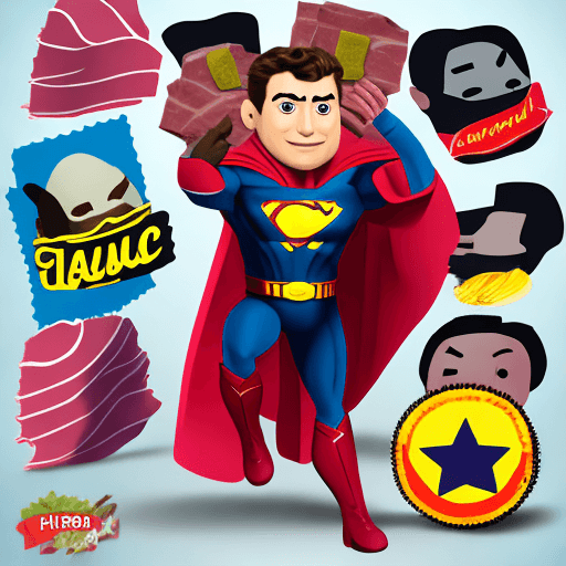 AI generated: Slack emoji superhero, blend ham and chicory appearances creatively, hero's outfit with ingredient c...