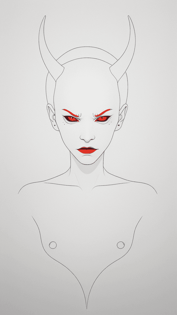 AI generated: (best quality, ultra-detailed, realistic:1. 2) demonic, clean lines, minimalist artwork, vibrant col...
