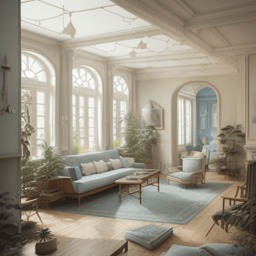 AI generated: High resolution photography interior design, dreamy sunken living room conversation pit, wooden floo...