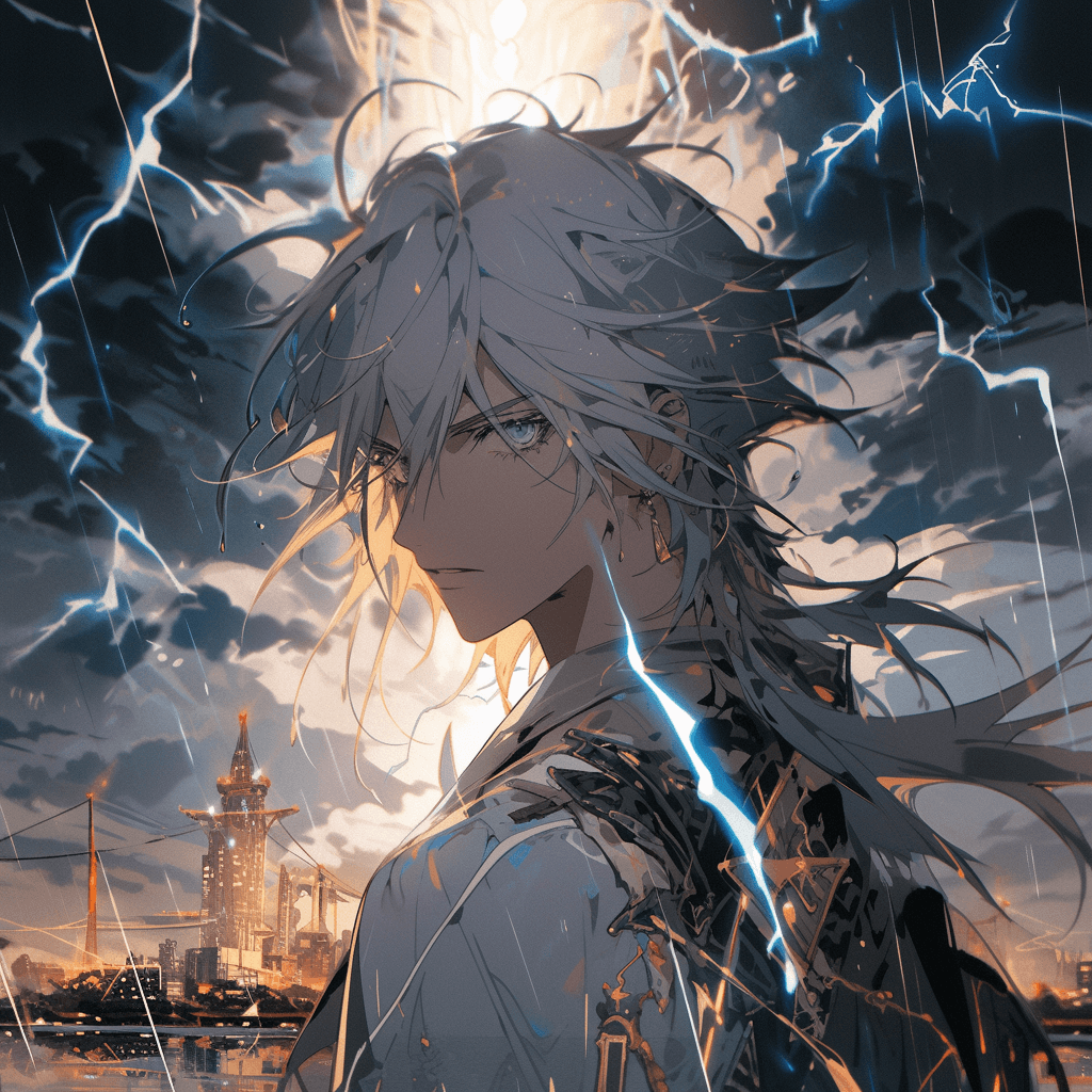 AI generated: 4k,8k,best quality, masterpiece, artist name, White hair, dark clouds filling the sky, lightning and...