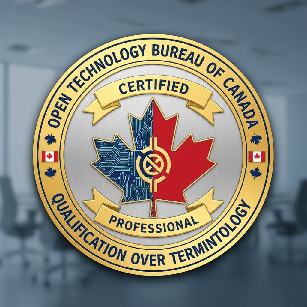 AI generated:  Create a professional badge that signifies a qualification from the Open Technology Bureau of Canad...