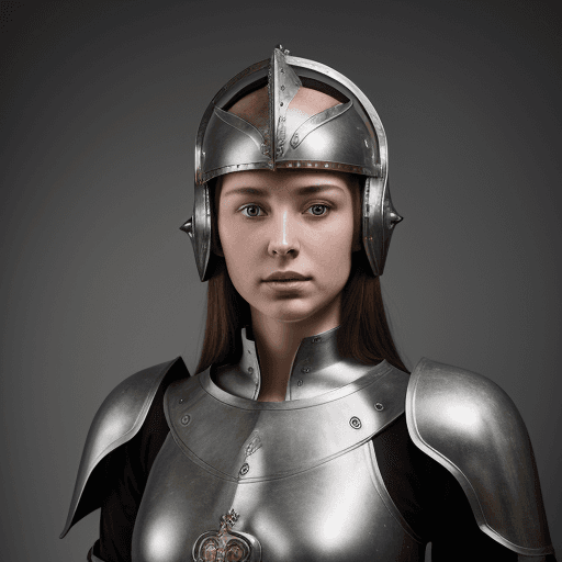 AI generated: Ultra high resolution photography of a medieval, female, The Monarch, armoured, helmeted