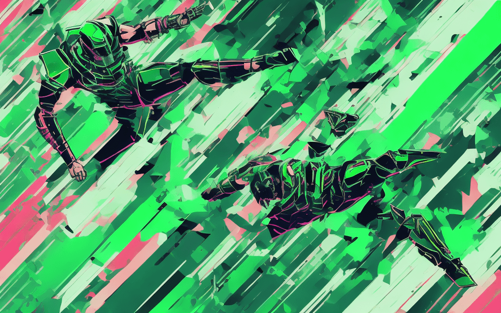 AI generated: brutal man warrior falling down,google material style ,from android app, looking sky, futuristic, me...