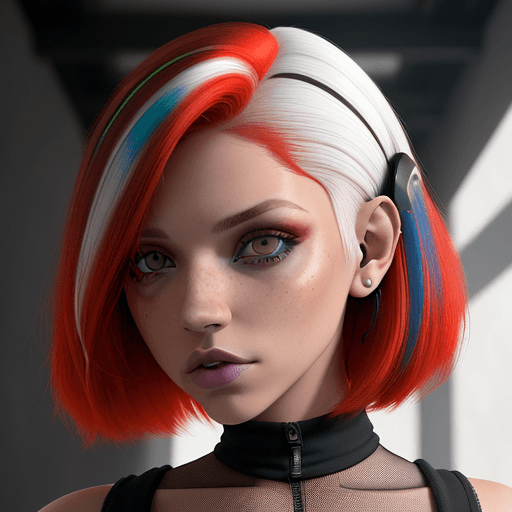 AI generated: Foto de una chica ultra realista, con cabello color pelirrojo, cabello corto, con 
 auriculares colo...