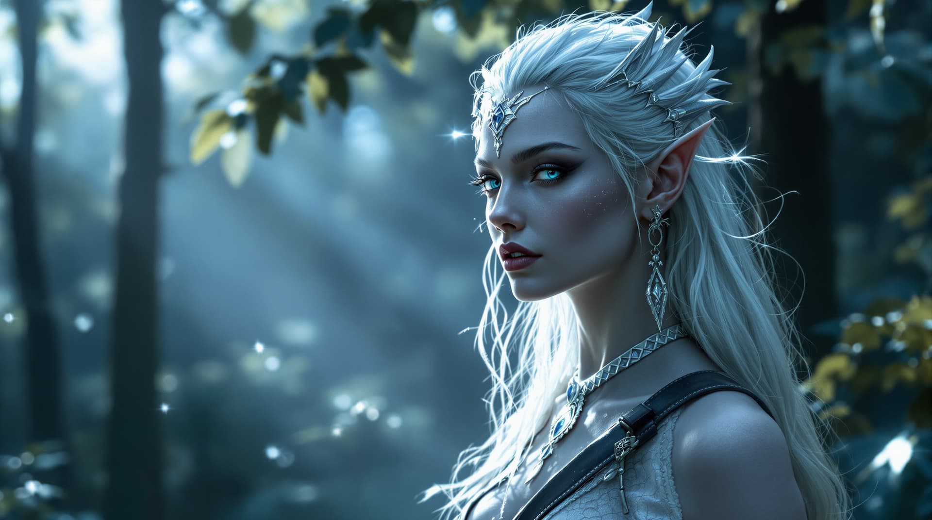 AI generated: Silvara (D’Argent) — Silver Dragon in Elven Guise Moonlit forest clearing with silver mist. Silvara ...