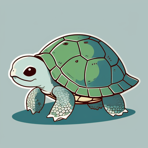 AI generated: sticker of a turtle, illustration style, simple, colorful with unnatural color palette
