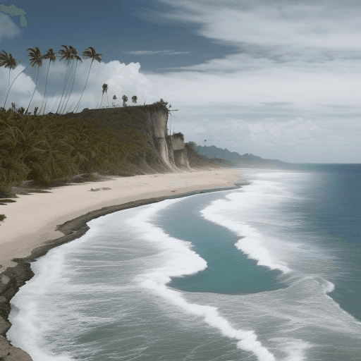 AI generated: un enfrentamiento épico que estalla bajo cielos nublados y sobre aguas cristalinas, mientras las fue...
