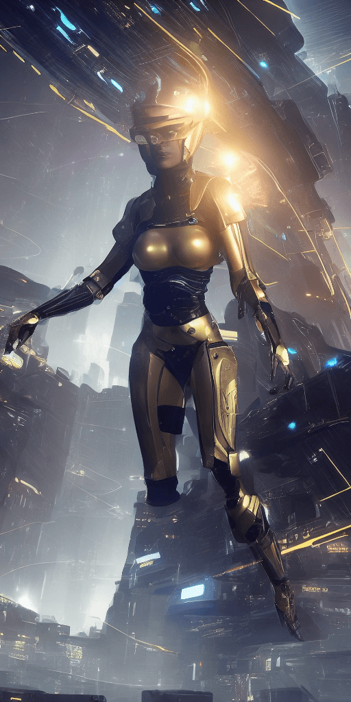 AI generated: Female character/space traveller/proportional figure/delicate features/alluring/cyberpunk armor/navi...