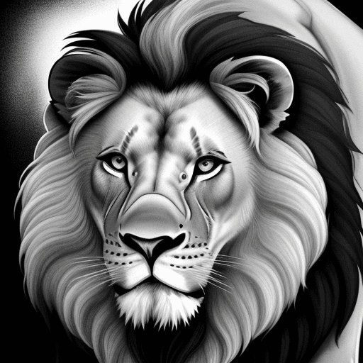 AI generated: lion, black and white, cartoon