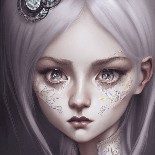 AI generated: a girl  young queen, gótic dark, white hair, realistic, ornamentals, steampunk victorian style, past...