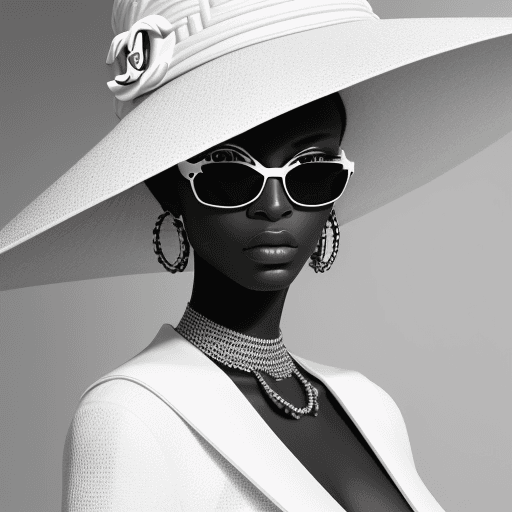 AI generated: extreem face closeup, Fashion design work feauturing a (Chanel) female (Nigerian) model wearing mini...