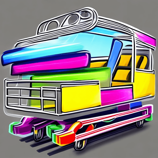 AI generated: Design a logo featuring a shopping cart in place of the train, with colorful contrasts that convey m...