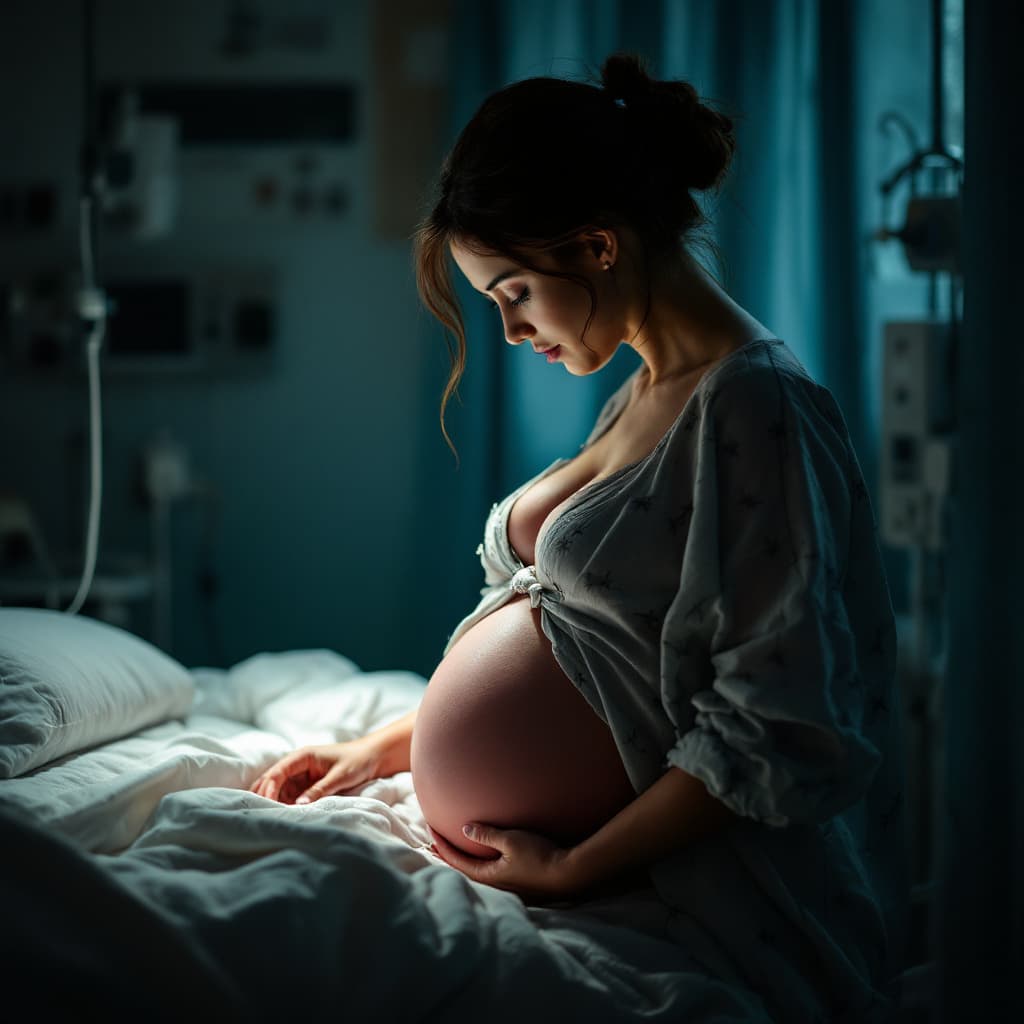 AI generated: A pregnant woman I'm a labour room