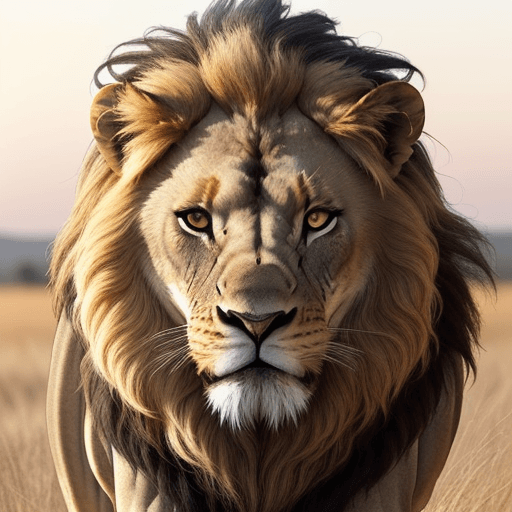 AI generated: A stunning portrait of a male lion standing confidently in the golden light of the African savannah....