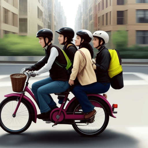 AI generated: 4 people are driving bycycle, but only firt peolple and last pople riding