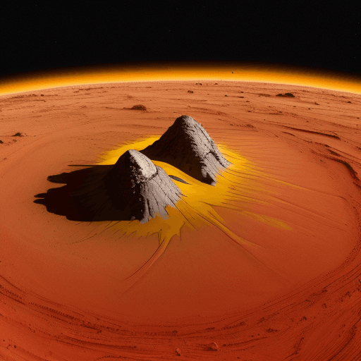 AI generated: Mondsichel gelb und in der offenen Seite den Mars, rot, platzieren

