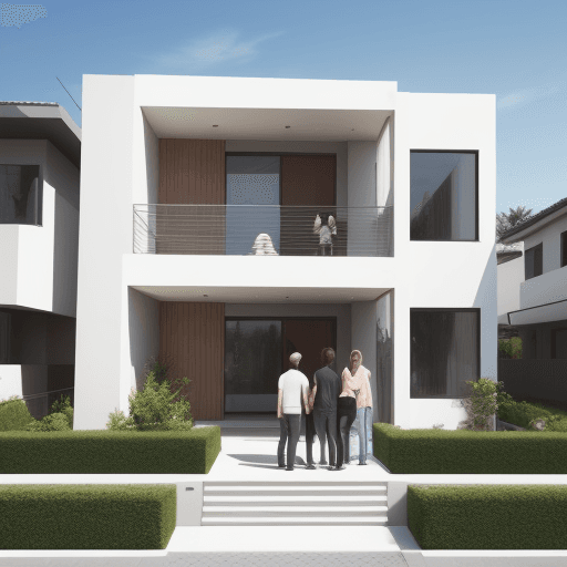 AI generated: modern house with people in front