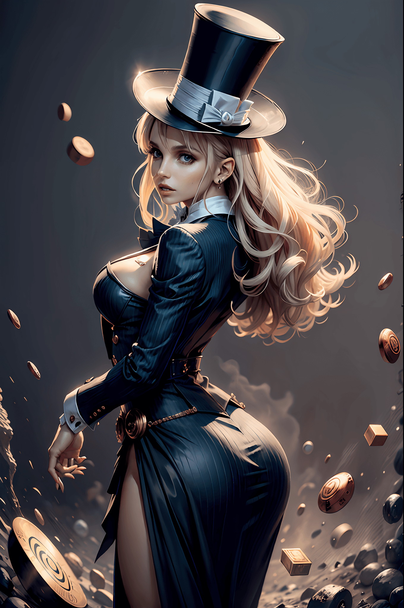 AI generated: Britney Spears in a magician's outfit and top hat