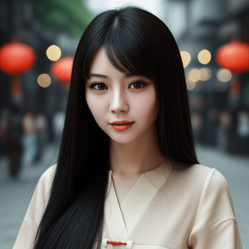 AI generated: An image of a professional Chinese woman with long black hair, soft brown eyes, slight smile, street...