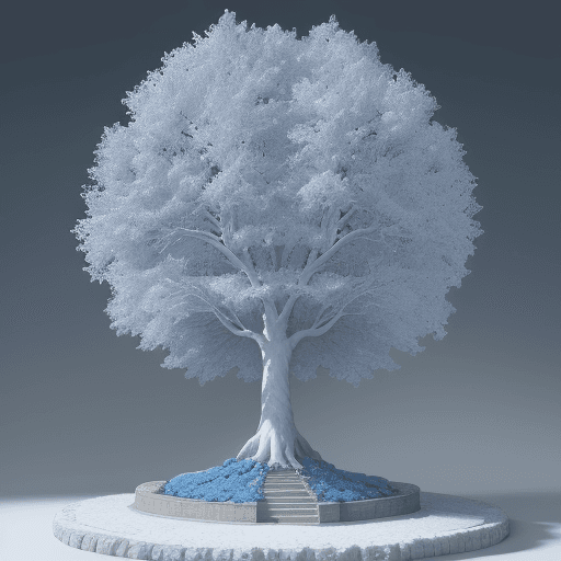 AI generated: high resolution photo, white tree of gondor with velvet parlement blue background