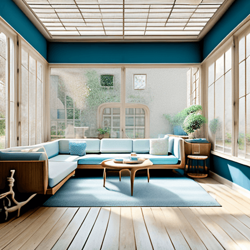 AI generated: High resolution photography interior design, dreamy sunken living room conversation pit, wooden floo...