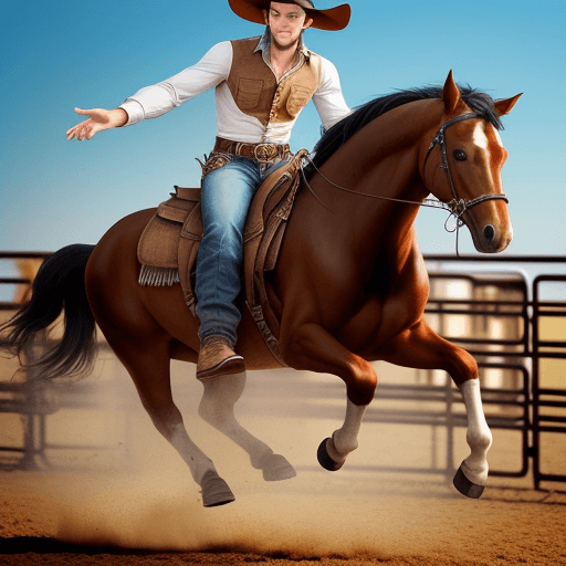 AI generated: good looking cowboy on a horse bucking 
