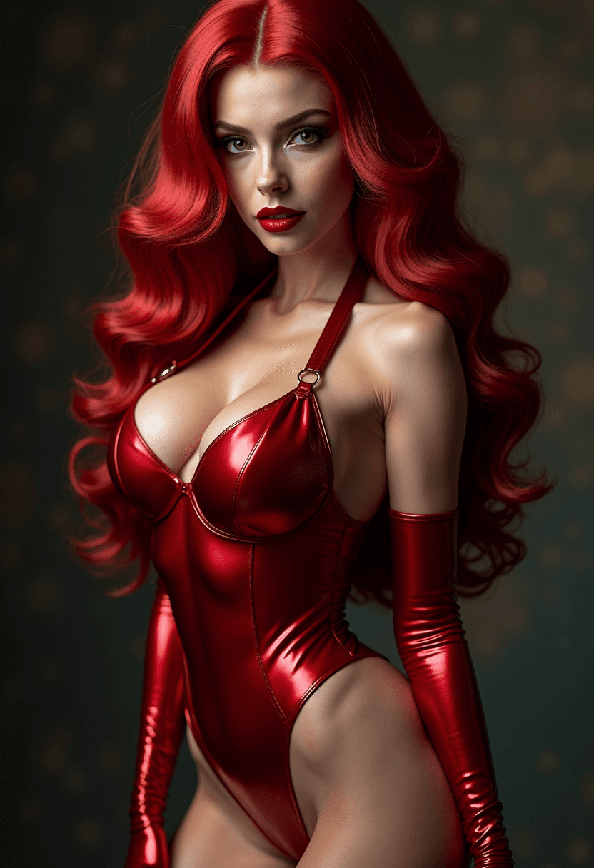 AI generated: Jessica Rabbit beautiful charismatic girl, athletic body, gorgeous figure, interesting shapes, full ...