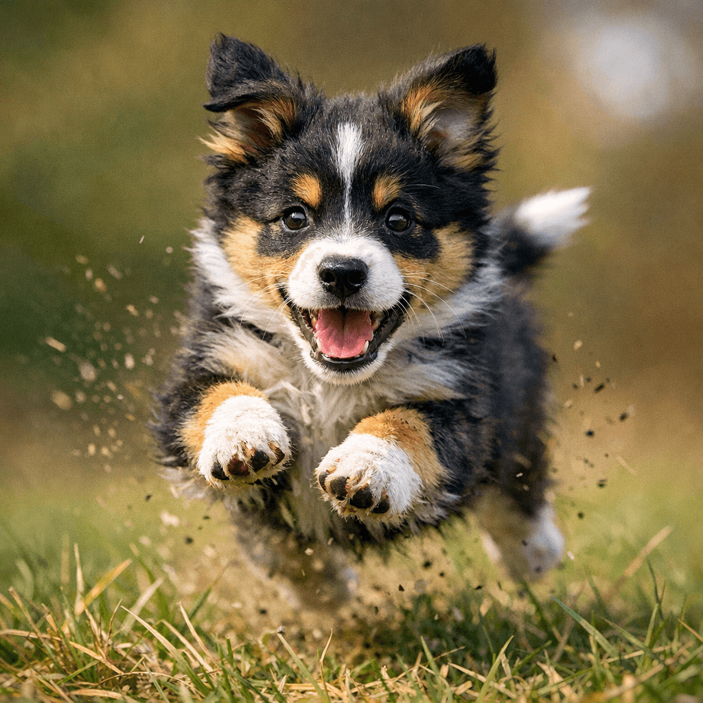AI generated: puppy, action photo --v 7