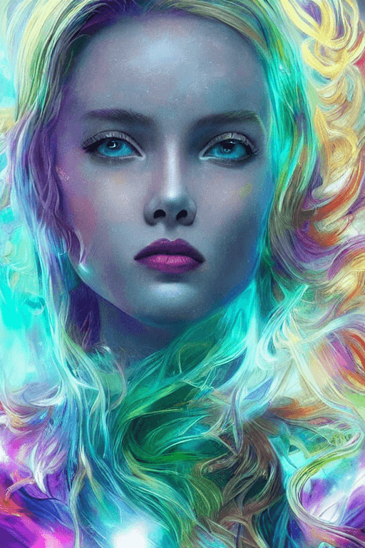 AI generated: ultra realistic photo portrait of Scarlett Leithold cosmic energy, colorful, painting burst, beautif...