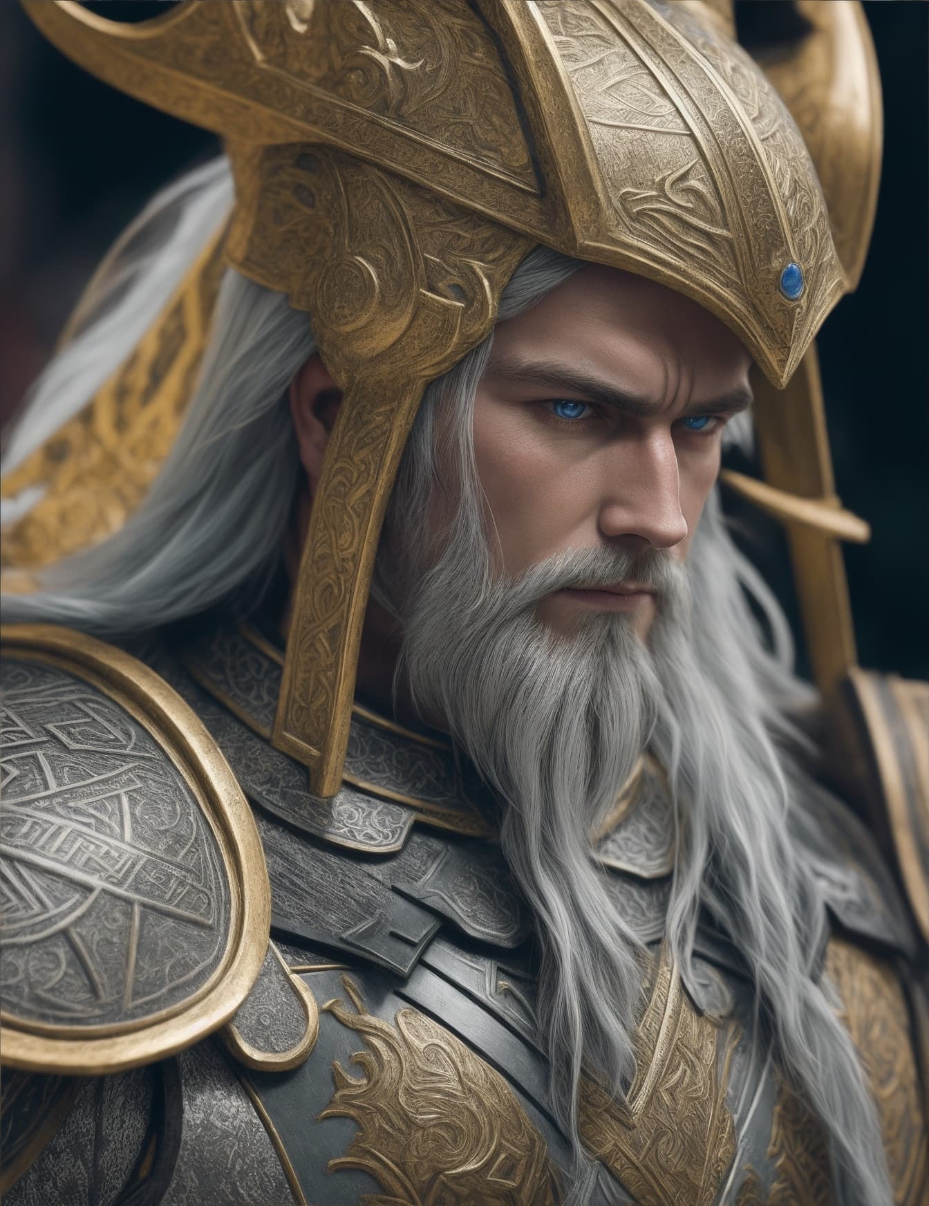 AI generated: A long lost Norse God, thought to be dead ages ago, wearing  godlike detailed ornate armor, Shot on ...