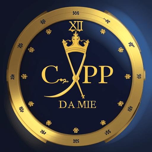 AI generated: Carpe diem name promotion logo with time theme with dark blue background and gold letters