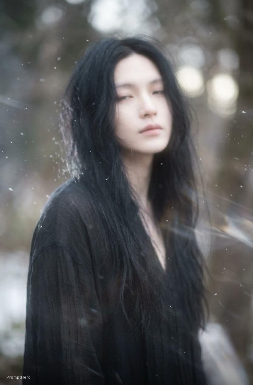 AI generated: blurry image of a girl, in the style of minimalist beauty, androgynous, light black, mote kei, seren...