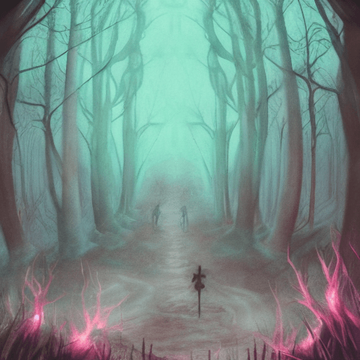 AI generated: necromancer in a cursed forest, summoning ancient spirits, ethereal glow, ghostly apparitions, ashen...