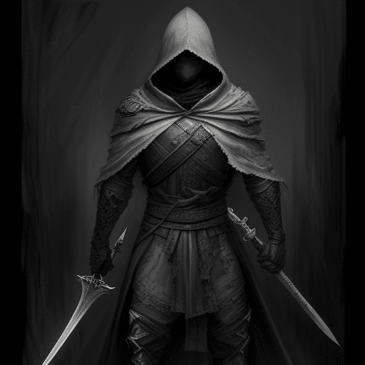 AI generated: a drawing of a man with a hood and a sword, a charcoal drawing by Aleksi Briclot, featured on devian...