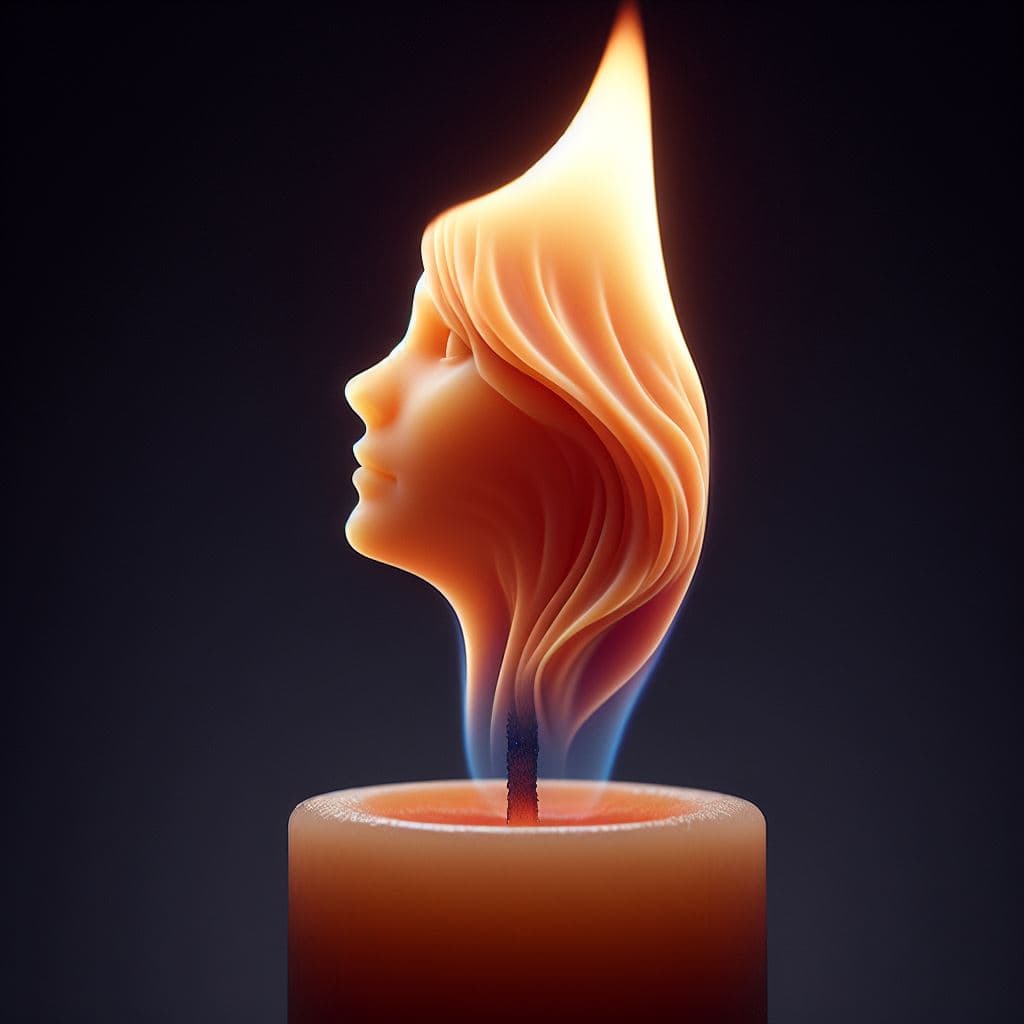 AI generated: hyper-realistic image featuring a single candle wick with a flame above it, meticulously shaped to r...