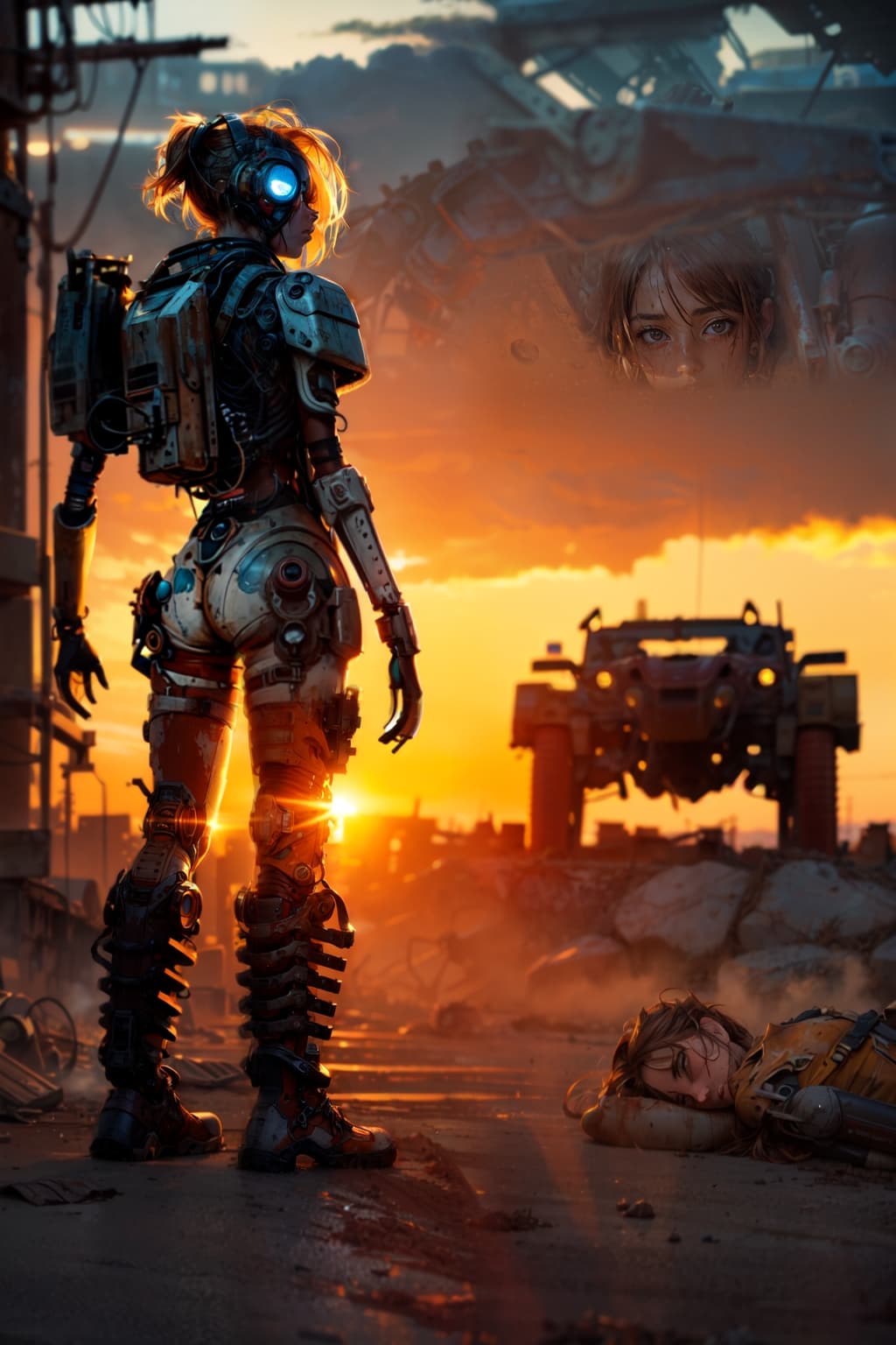 AI generated: realistic photo modelshoot style, (detailed face), (woman waifu in a cramped rusty hydraulic mech ex...