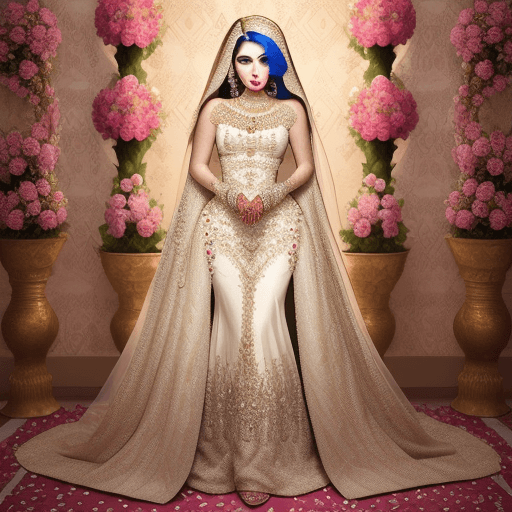 AI generated: Iranian bride,wallpaper garden,Diamond jewelry,Bride dress,make up.lips,full body,full make up face,...