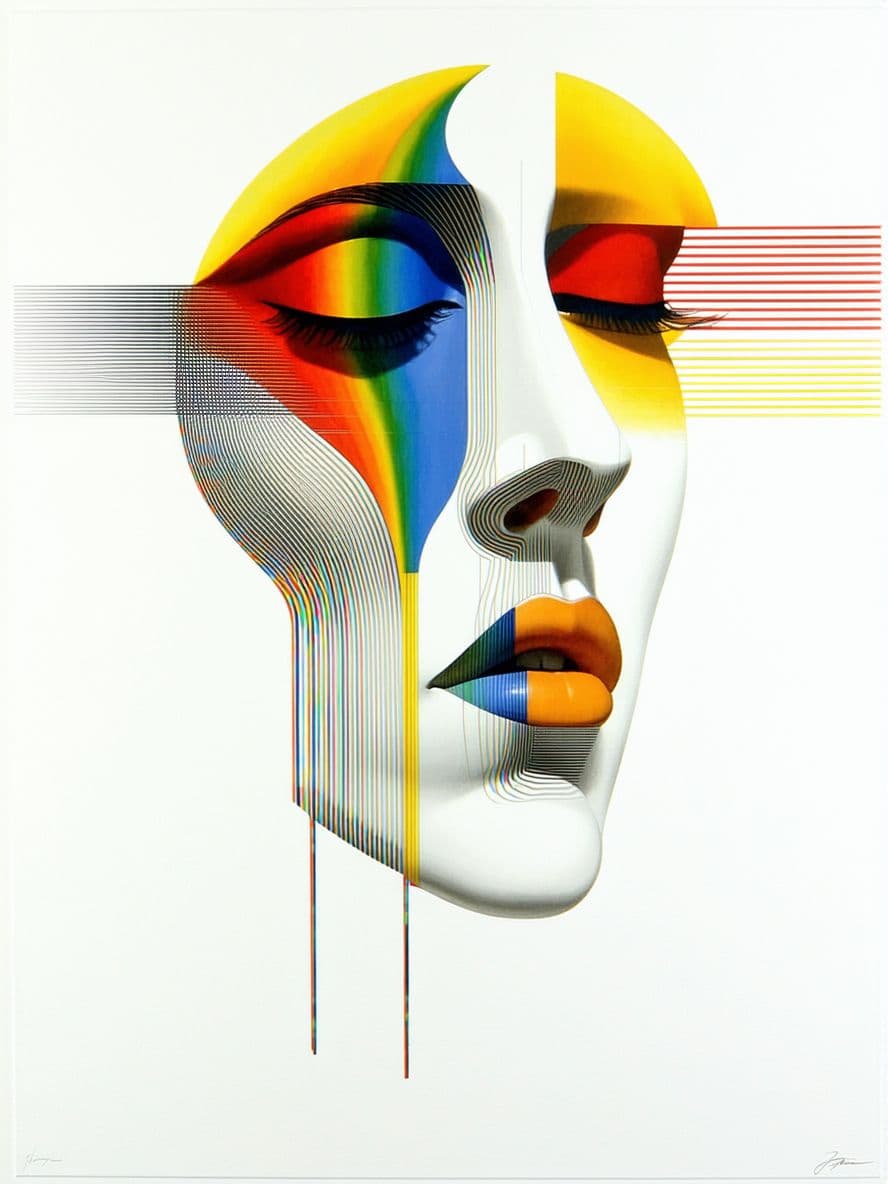 AI generated: 
modern painting, only colourfull lines, background white, surreal, by paul wunderlich, ernst fuchs,...