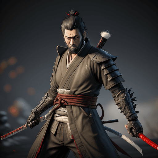 AI generated: an extraordinary 3D scene featuring Isshin Ashina from Sekiro: Shadows Die Twice. Immerse Isshin in ...